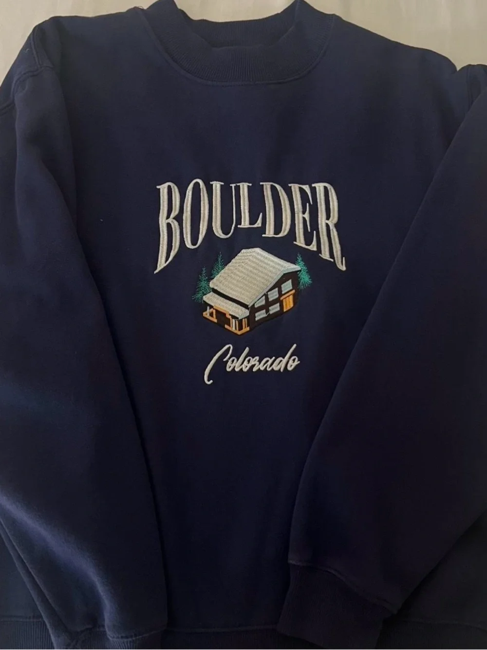 PacSun Navy Crewneck Sweatshirt with Boulder Colorado Embroidery